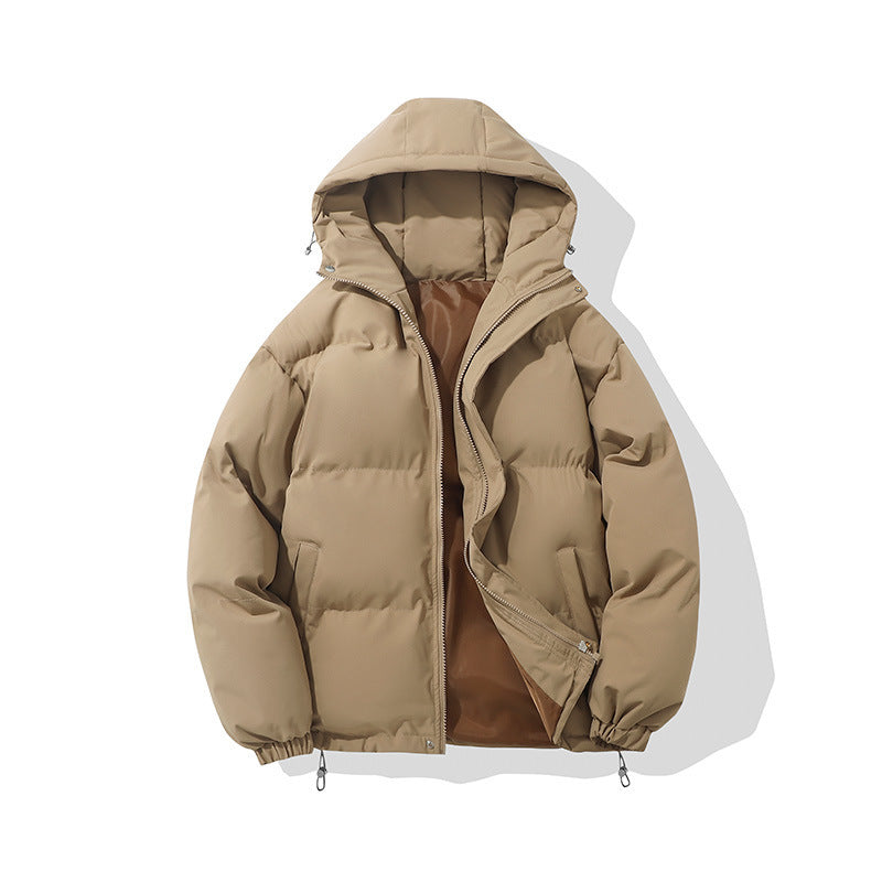 Zipper Solid Color Hooded Padded Jacket