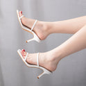 Square Toe High Heeled Sandals With Wine Glass And Temperament