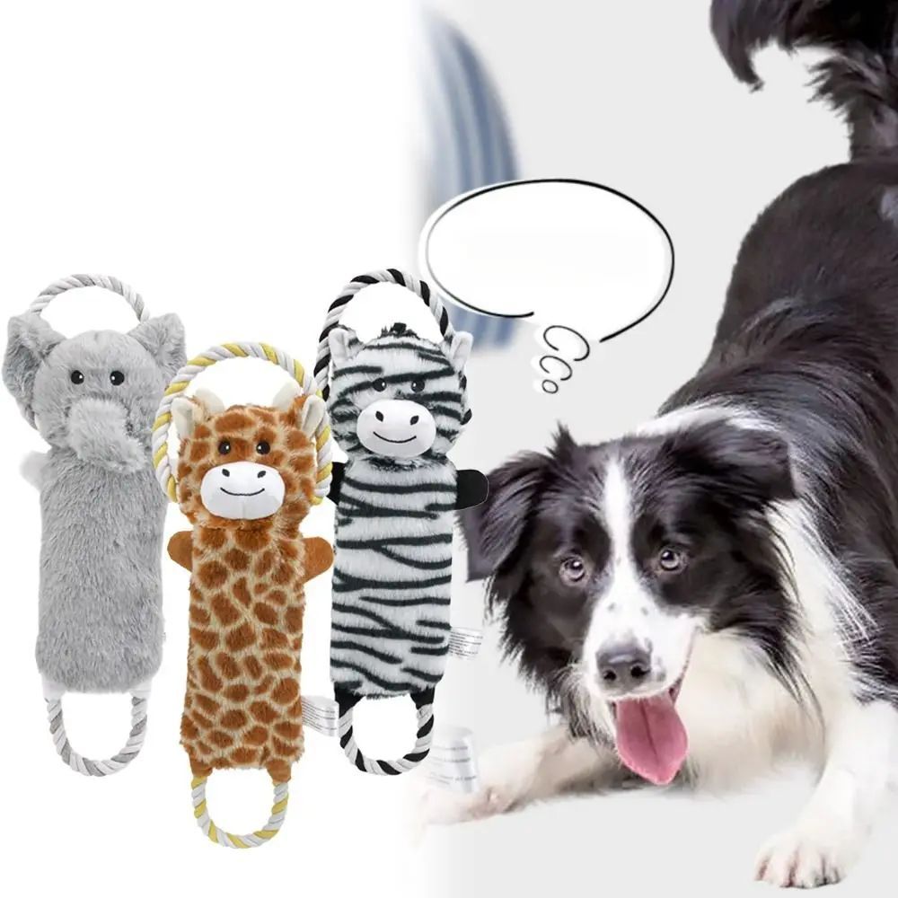 Funny Plush Dog Toys Stuffed Animal-Shaped Zebras Elephant Pet Chew Squeaky Toy Bite Resistant With Rope