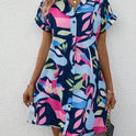 Colorful Floral Printed Cardigan, Short Sleeved Lining Dress