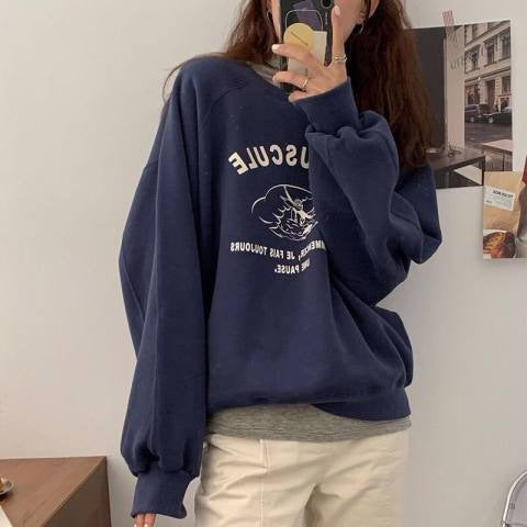 Women's Fleece-lined Thick Round Neck Fashion Loose Sweater