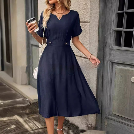 Women's Fashion Short Sleeve Elastic Waist Dress