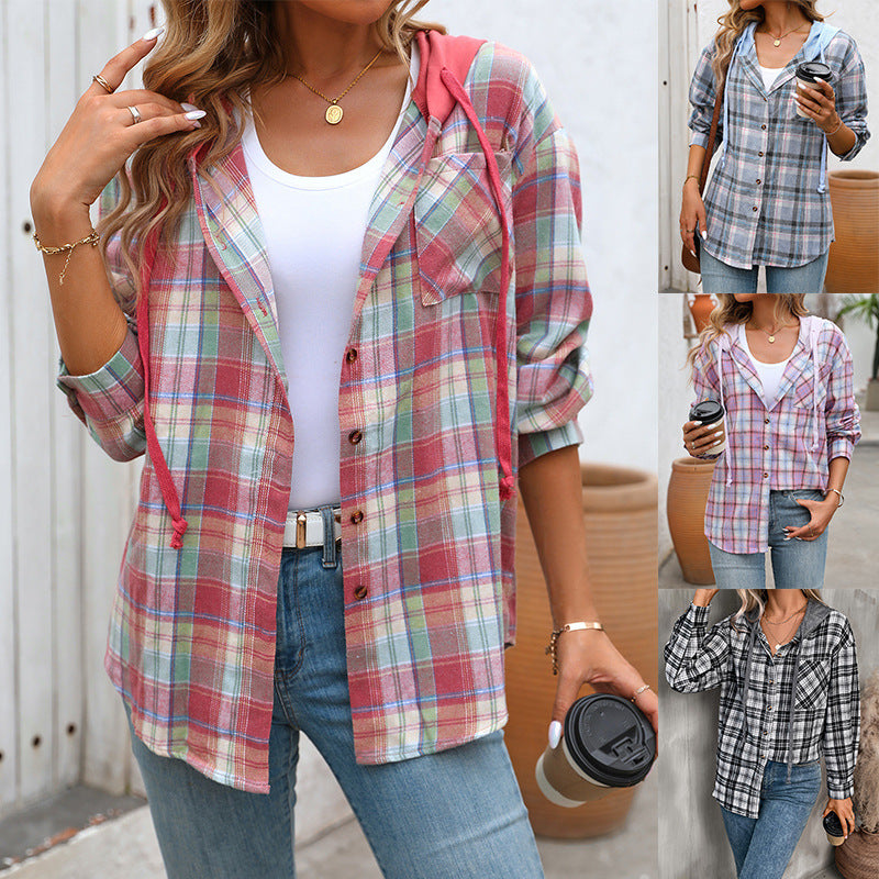 Women's Casual Fashion Loose Plaid Shirt