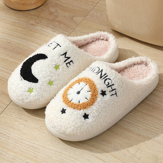 Cotton Slippers Wholesale Home Moon Clock Couple Indoor Warm Slippers Winter