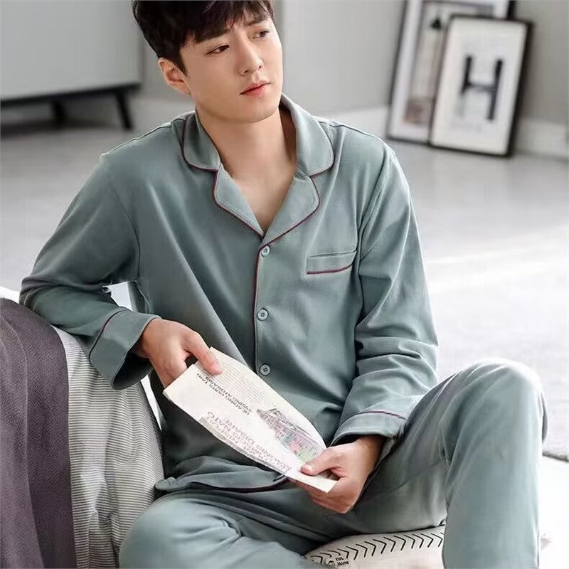 Men's Autumn And Winter Cotton Long-sleeved Trousers Thin Pajamas Loose Home Wear Suit Men