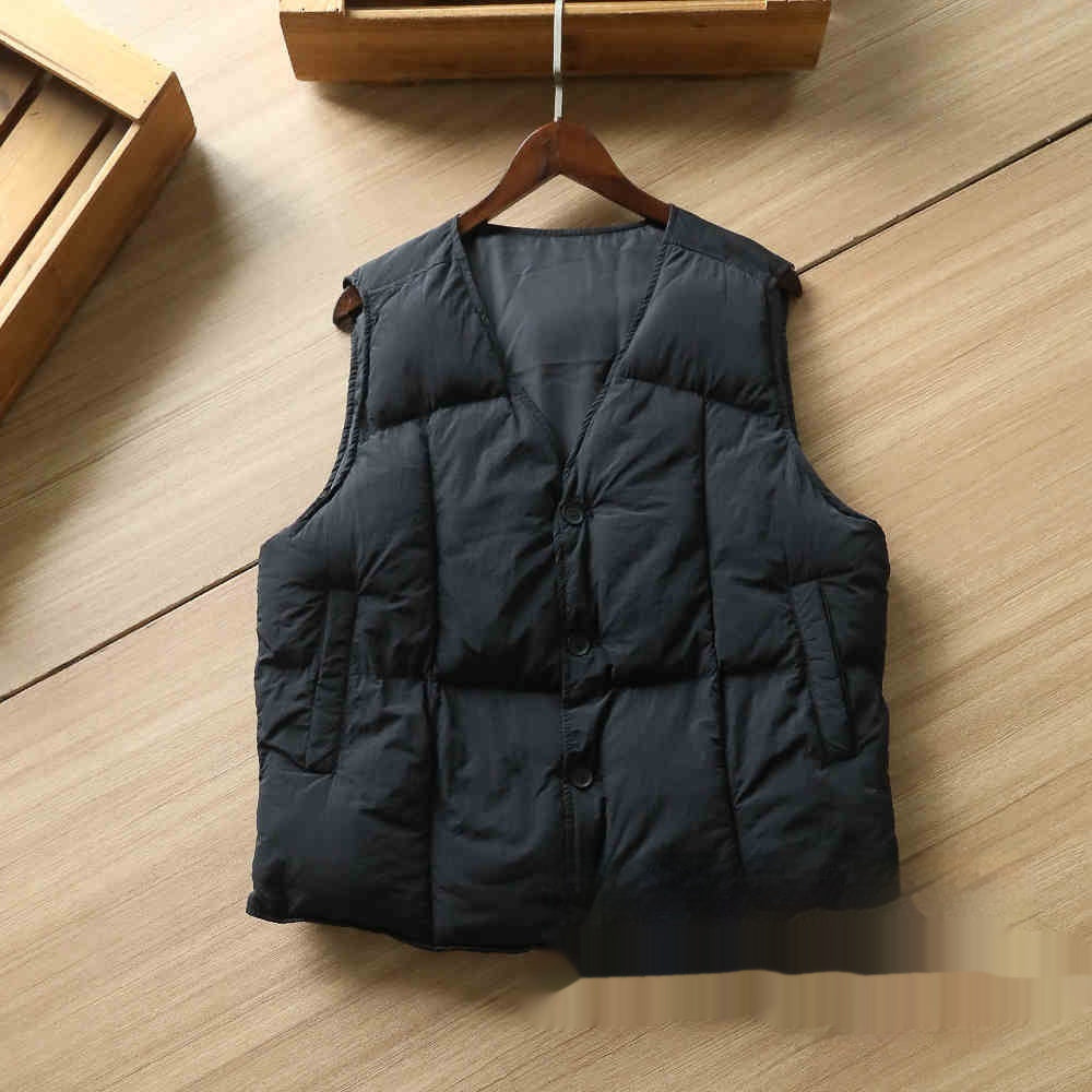 Japanese Retro Simple Men's Winter Thickened V-neck Loose And Warm Vest