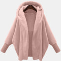 European And American Women's Clothing Solid Color Long Sleeve Hooded Loose Plush Coat