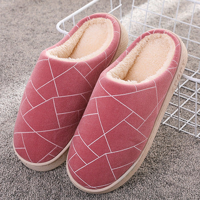 Winter House Shoes Geometry Pattern Print Slippers With Warm Plush