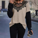 Trade Lace Stitching Hollow Loose Long Sleeve Top