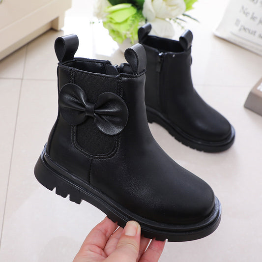 Korean Style Mid-tube Boots British Style Leather