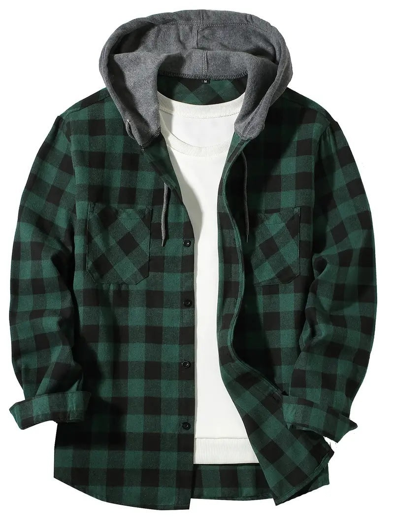 Men's Fashion Personality Plaid Hooded Shirt