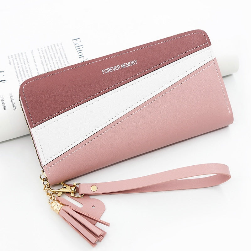 Simple Long Color Matching Fashion Coin Purse Card Holder Handbag