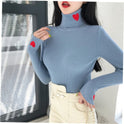 Women's Love Embroidered Turtleneck Sweater Pullover