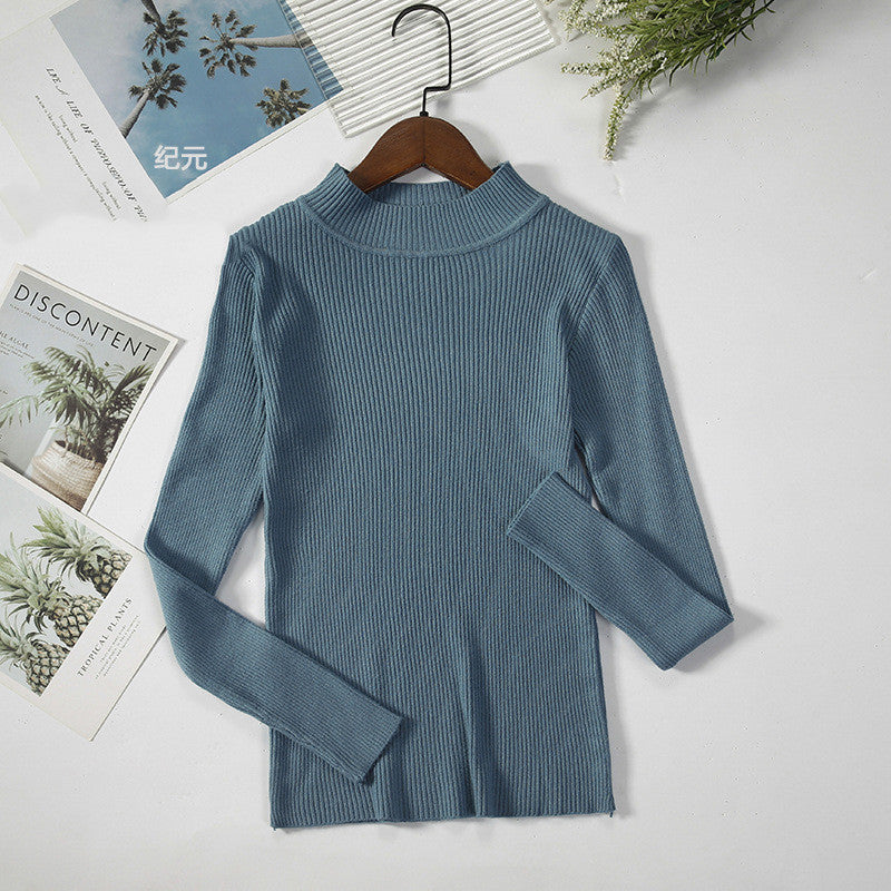 Solid Color Pit Strip Knit Pullover Half Turtleneck Sweater Bottoming Shirt