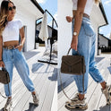 Loose High Waist Washed Daddy Pants Denim Trousers Women