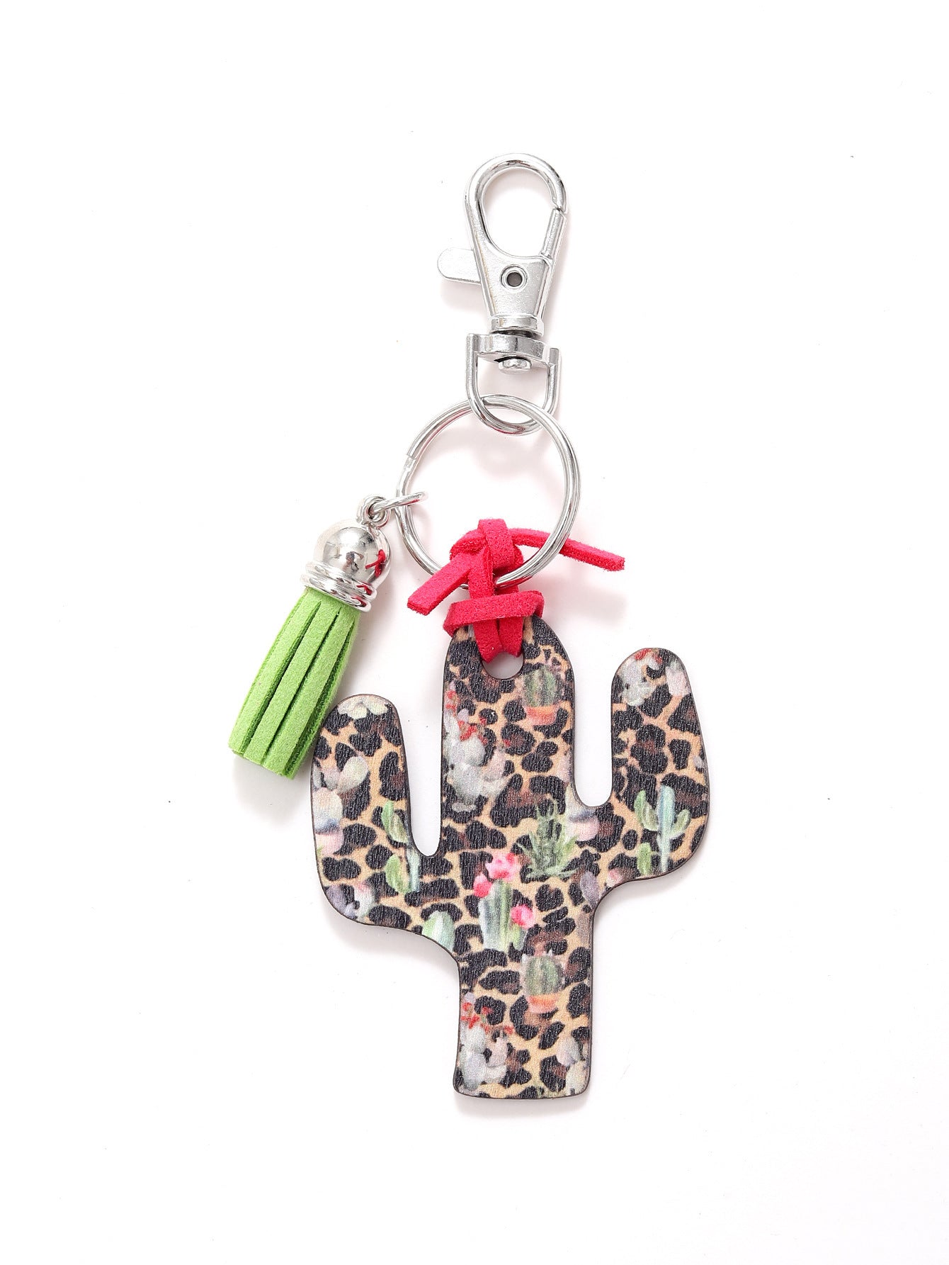 Wooden Cactus Keychain Leopard Flower