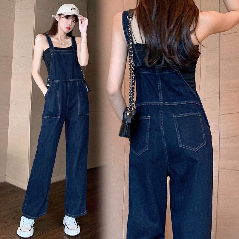 Women's Simple High-waist Dark Denim Overalls