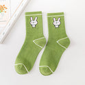 Cartoon Rabbit Carrot Green Women Socks