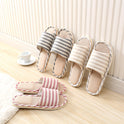 Striped Linen Four Seasons Indoor Slippers Cotton Linen Couple Non Slip Soft Bottom Home Wooden Floor Slippers