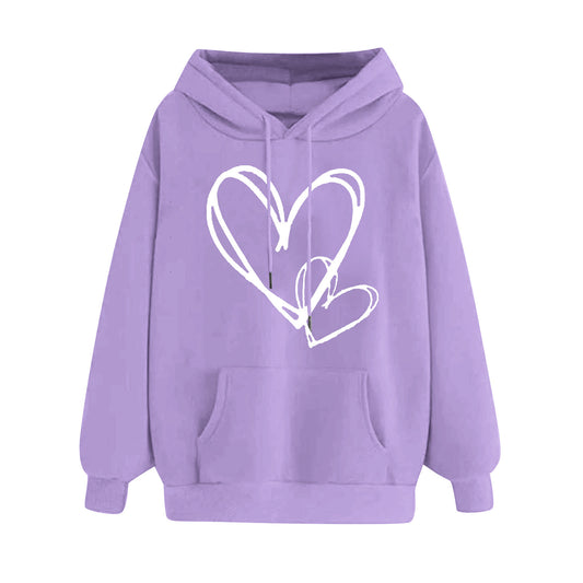 Women's Long-sleeved Hooded Heart Printing Couple's Shirts