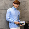 Knit Sweater Men High Neck Pullover Solid Color Slim Fit