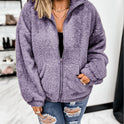 New Women's Solid Color Plush Zipper Loose Cardigan